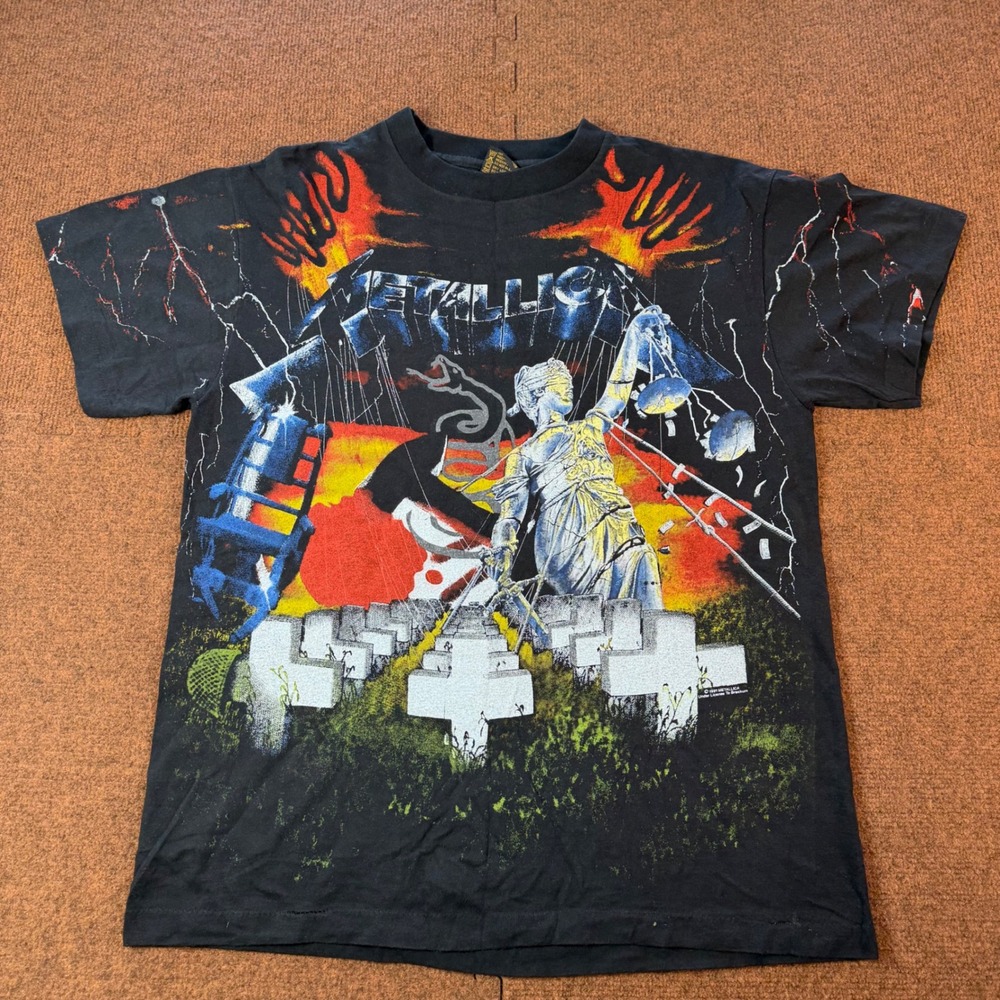 Vintage 1991 Metallica And Justice For All Shirt Brockum AOP Mens L Made in USA